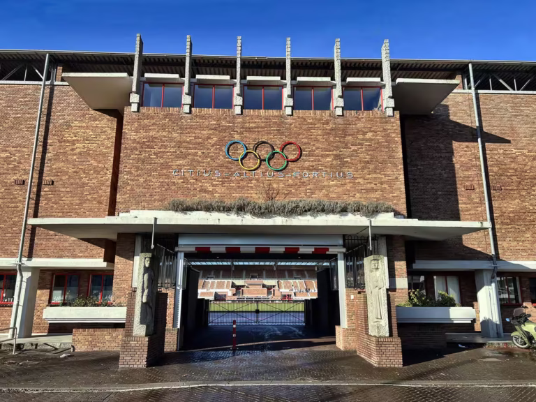 Olympic rings above the entrance