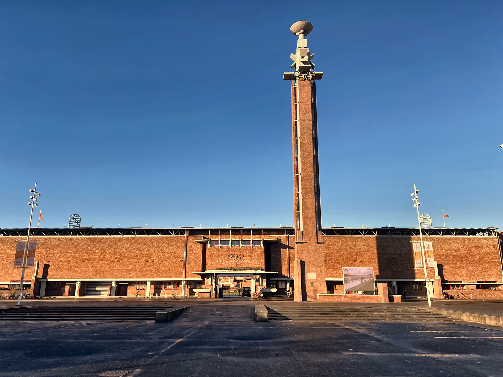 Olympic Stadium Amsterdam with its brick entrance and Marathon Tower