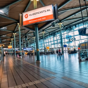 Glass-roofed Schiphol Plaza concourse